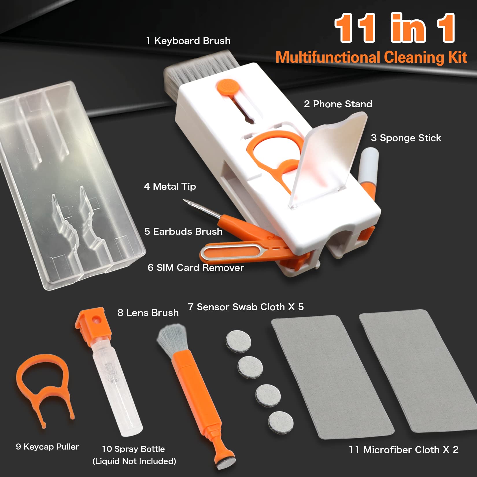 Kit Nettoyage Clavier 11 En 1 - Pour PC, Téléphone, écouteurs - Brosse, Spray Air, Chiffons Inclus