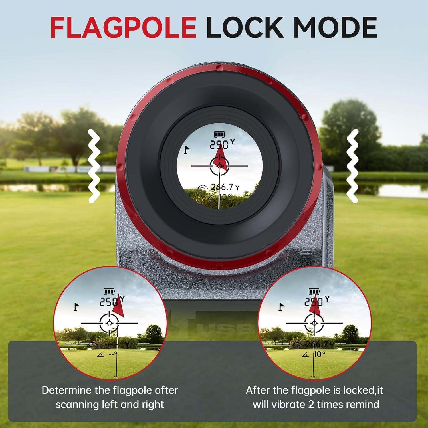 Télémètre de golf avec pente, télémètre laser de précision de 1 200 m, télémètre à vibration avec zoom 7x, support magnétique pour chariot, rechargeable par USB-C, résistant aux intempéries