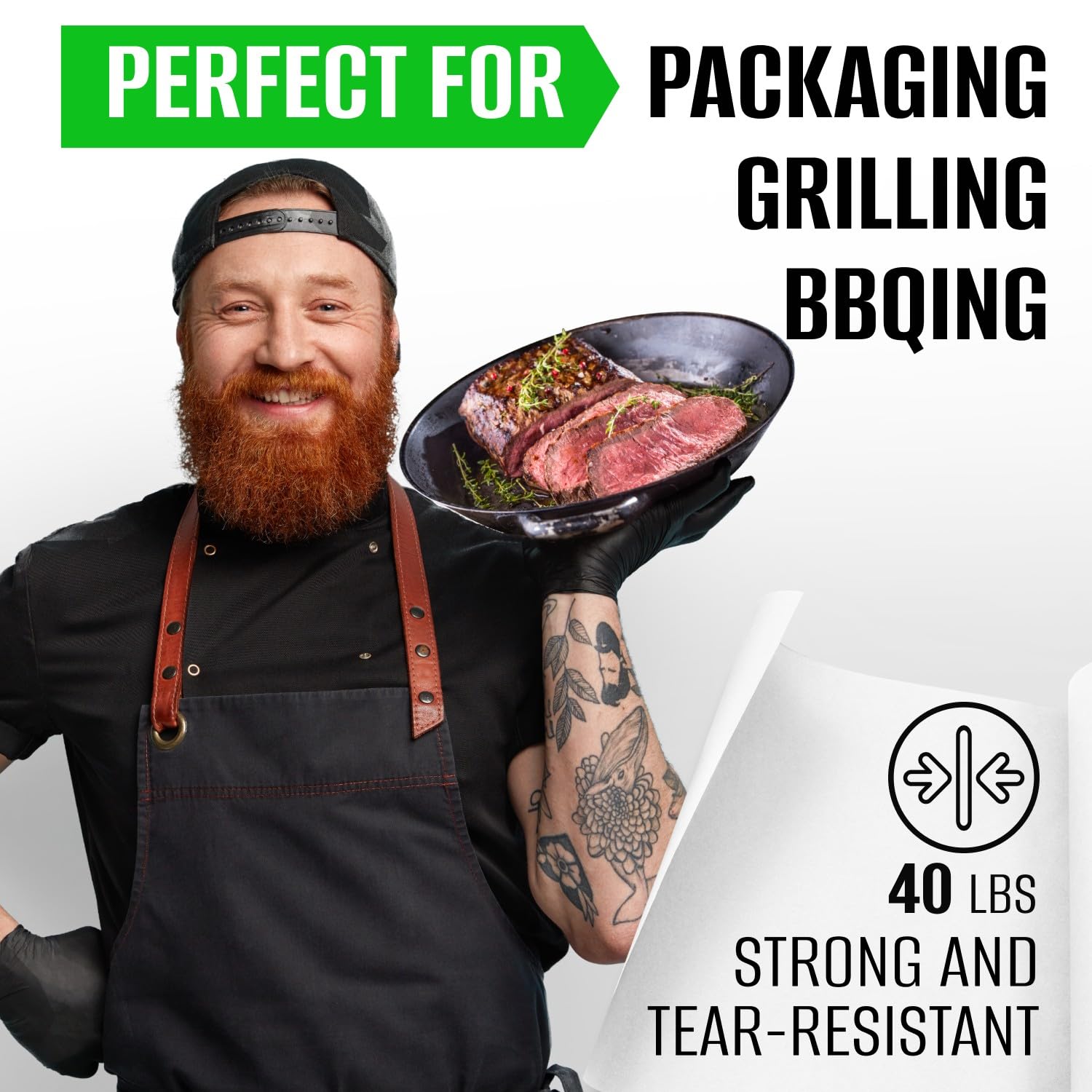 Rollo de papel de carnicero blanco de 36 pulgadas x 100 pies, hecho en Estados Unidos, papel de carnicero transpirable de grado alimenticio, perfecto para barbacoa, ahumar carne, envolver