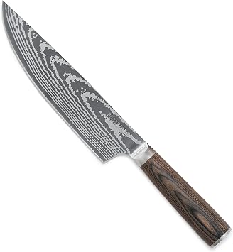 GreenPan x Bobby Flay 8" Chefs Knife with Sheath, Premium Stainless Steel Blade, Precision Cutting Kitchen Tool, Ultra-Sharp Cutlery, Hand Finished Ergonomic Wood Handle, Damascus Steel Design