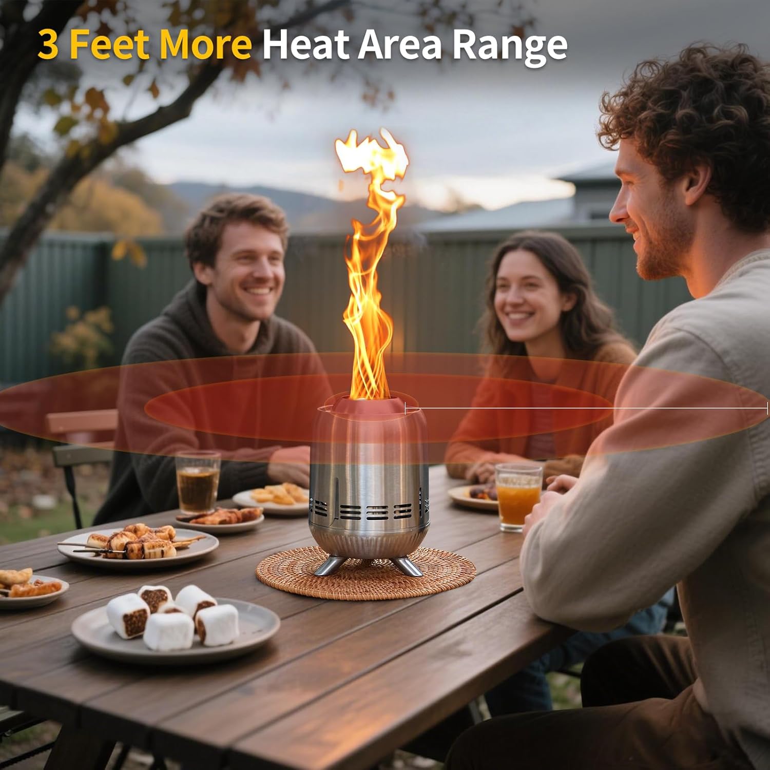 9" Tabletop Fire Pit, Stainless Steel Small Outdoor Stove, Low Smoke Burning Portable Firepit Fueled by Pellets or Wood, for Patio Camping Garden Backyard with Travel Bag,23.2x16.3cm