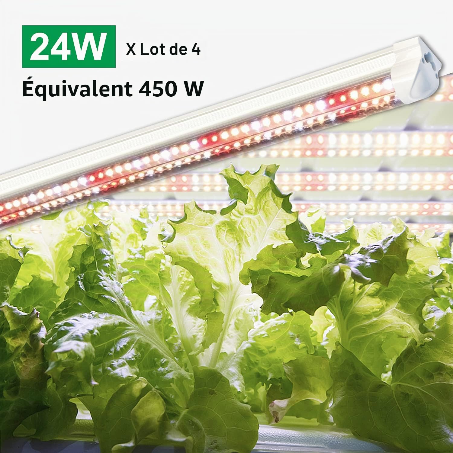 wolezek Lampe LED Horticole, 2FT 4 Pack T8 Spectre Complet Lampe pour Plantes Intérieur, 384 LEDs Lampe de Croissance pour Plantes, Conception en Daisy Chain(équivalent 300W HPS)