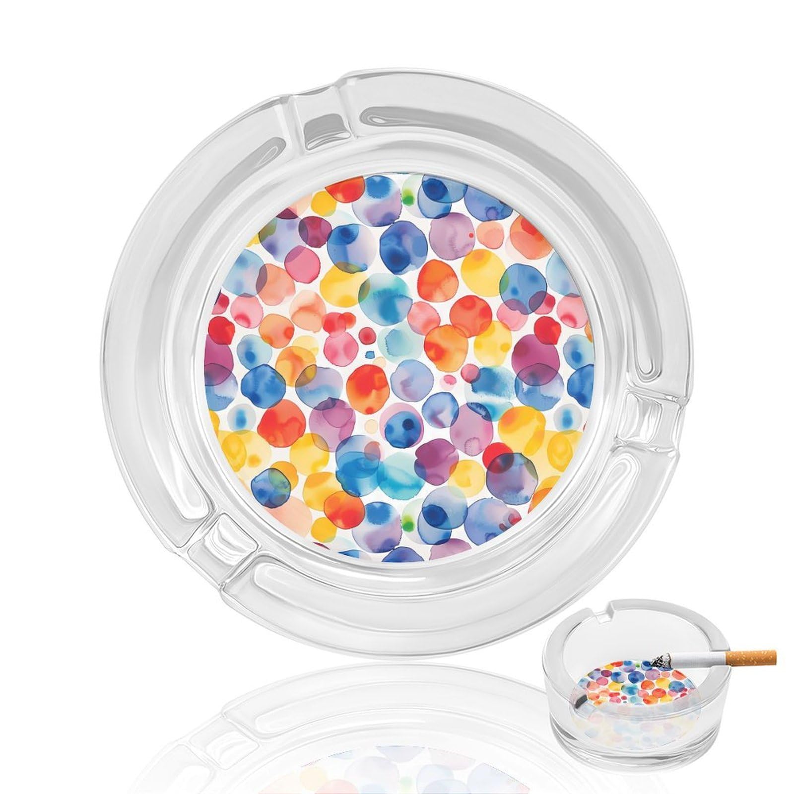 Watercolor Colourful Spot Ashtray Portable Round Glass Outdoor Ash Tray for Home Office Garden Pub