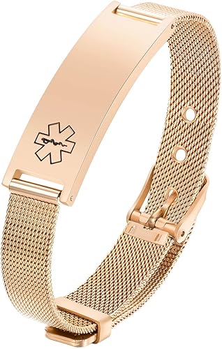 XUANPAI Pulseras de alerta médica personalizadas, pulseras ajustables de acero inoxidable para identificación de emergencia, pulseras de