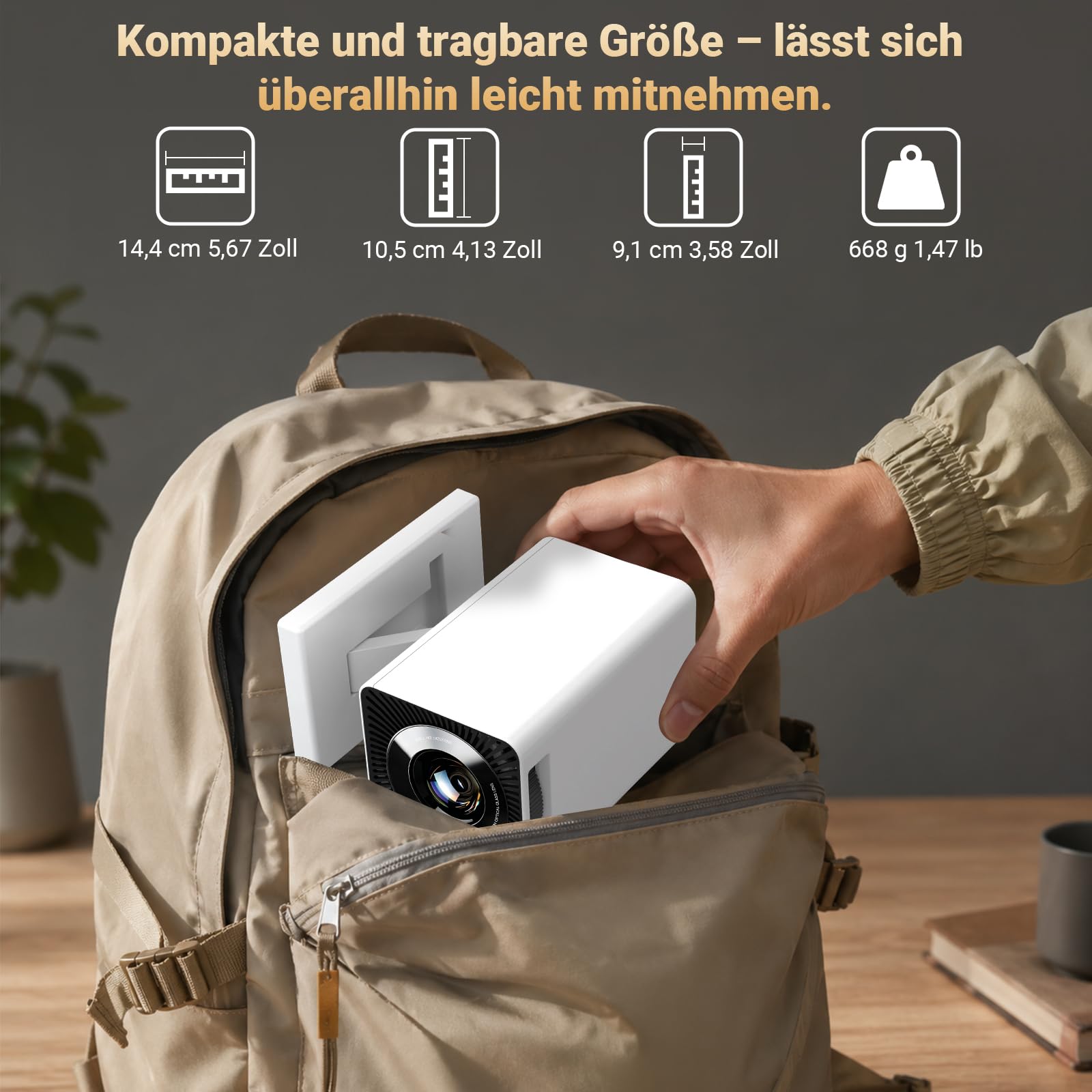 Mini Beamer 4K, Mini Projektor 1080P Unterstützt WiFi 6 BT 5.4, Beamer Klein Projektor mit Eingebaute Apps, Auto Horizontal Trapezoid Correction