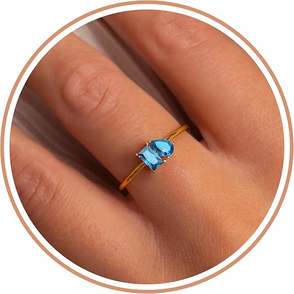 Birthstone Rings for Women Non Tarnish Gold Rings Mothers Day Gifts Birthday Gifts for Teen Girls Dainty 14K Plated Adjustable CZ Stacking Promise Ring Christmas Stocking Stuffers Anniversary Jewelry for Friend Sister Girlfriend Mom