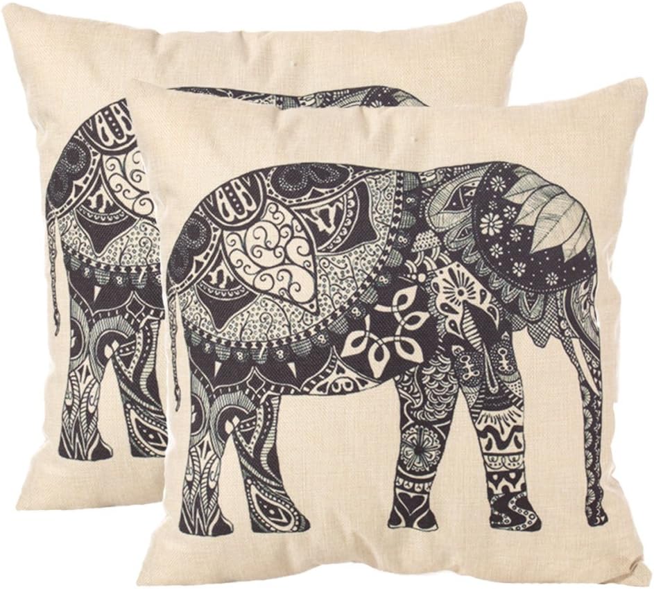 Set of 2 Throw Pillow Covers 18 X 18 Inches,Decorative Elephant Durable Cushion Case (Green Elephant)