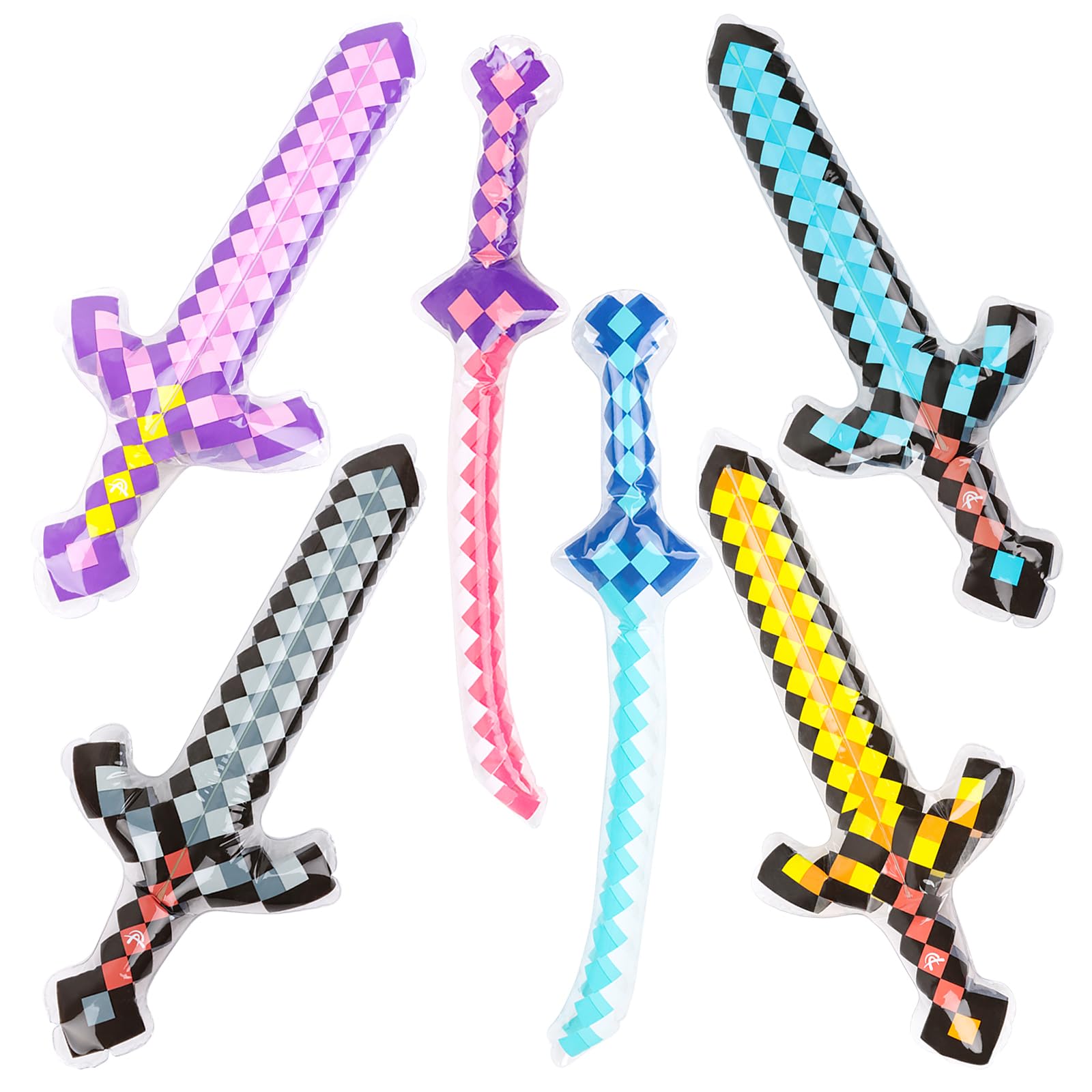 KIMOBER 6 Pack Inflatable Pixel Weapons Set,6 Styles Inflatable Sword PVC Reusable Pool Party Props for Cosplay Theme Events