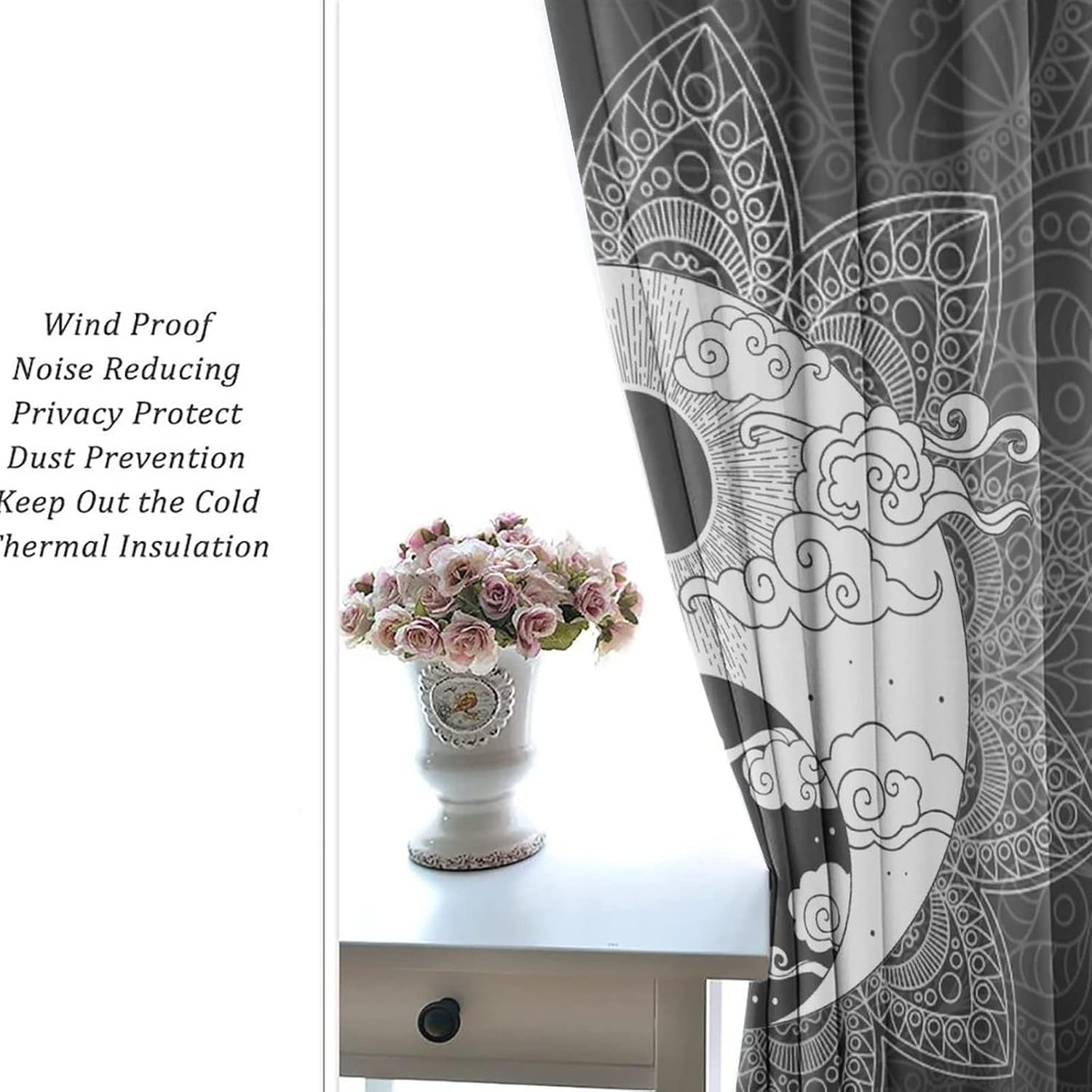 Vintage Mandala Yin Yang Ultra Soft Premier Blackout Curtains,Boho Psychedelic Traditional Ying Yang ThemeThermal Insulated Bedroom Noise Reducing Patio Door Grommet Top,2 Panels 63L x 27.5W