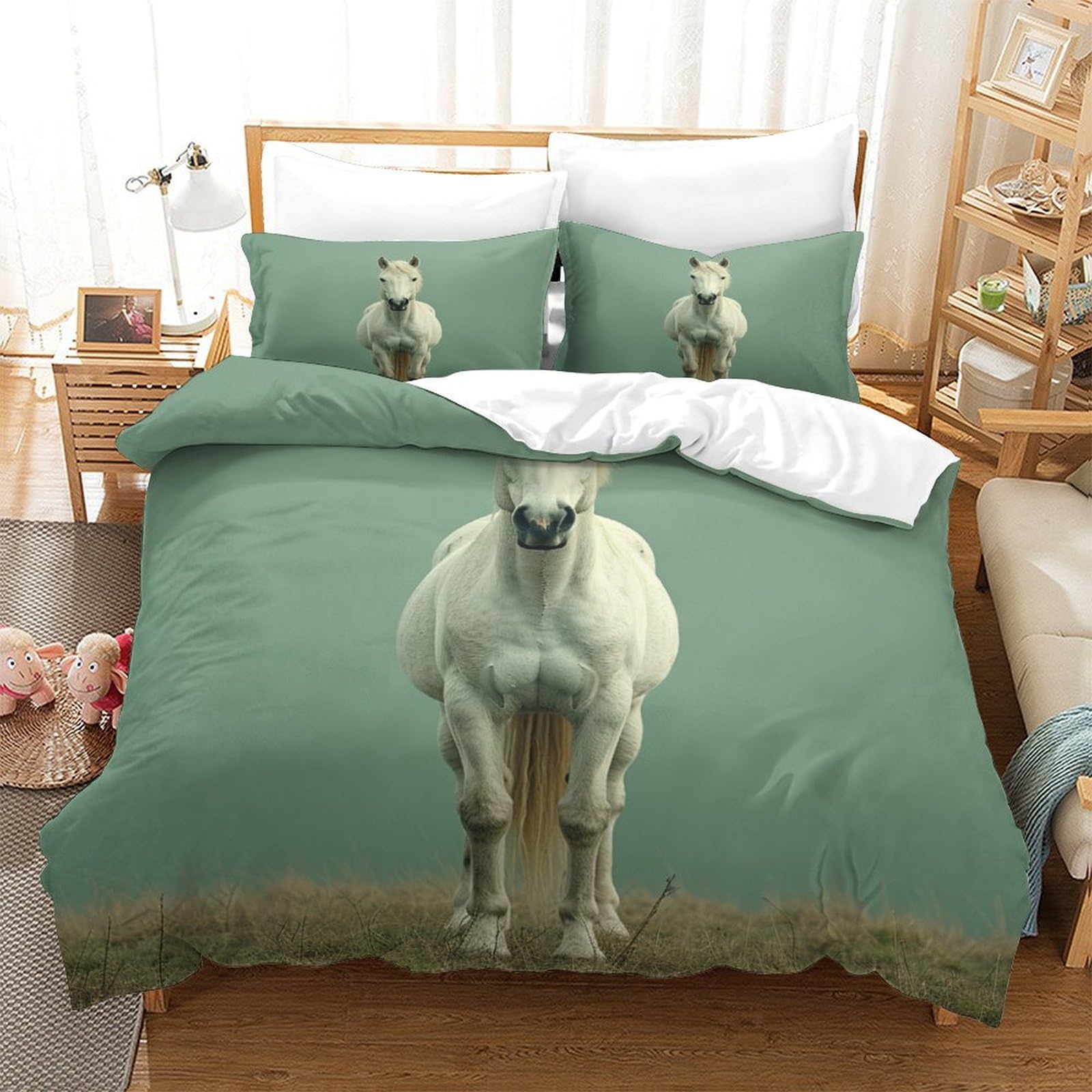P1S9U7W5Y Graceful Horse 3D Printed Duvet Cover Set 3pcs Microfiber Animal Pattern Bedding Set King（220x240cm）