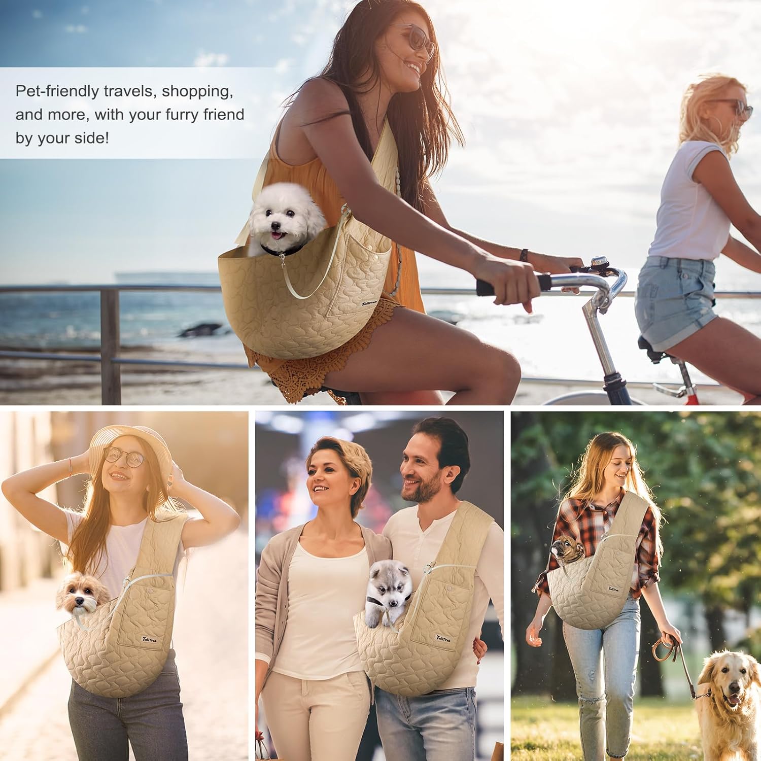Dog and Cat Sling Carrier, Hands Free Pet Carriers Bag, Padded Adjustable Pet Soft Carrier with Adjustable Shoulder Strap, Travel Safety Harness Machine Washable for Small Dogs Cats Outdoor