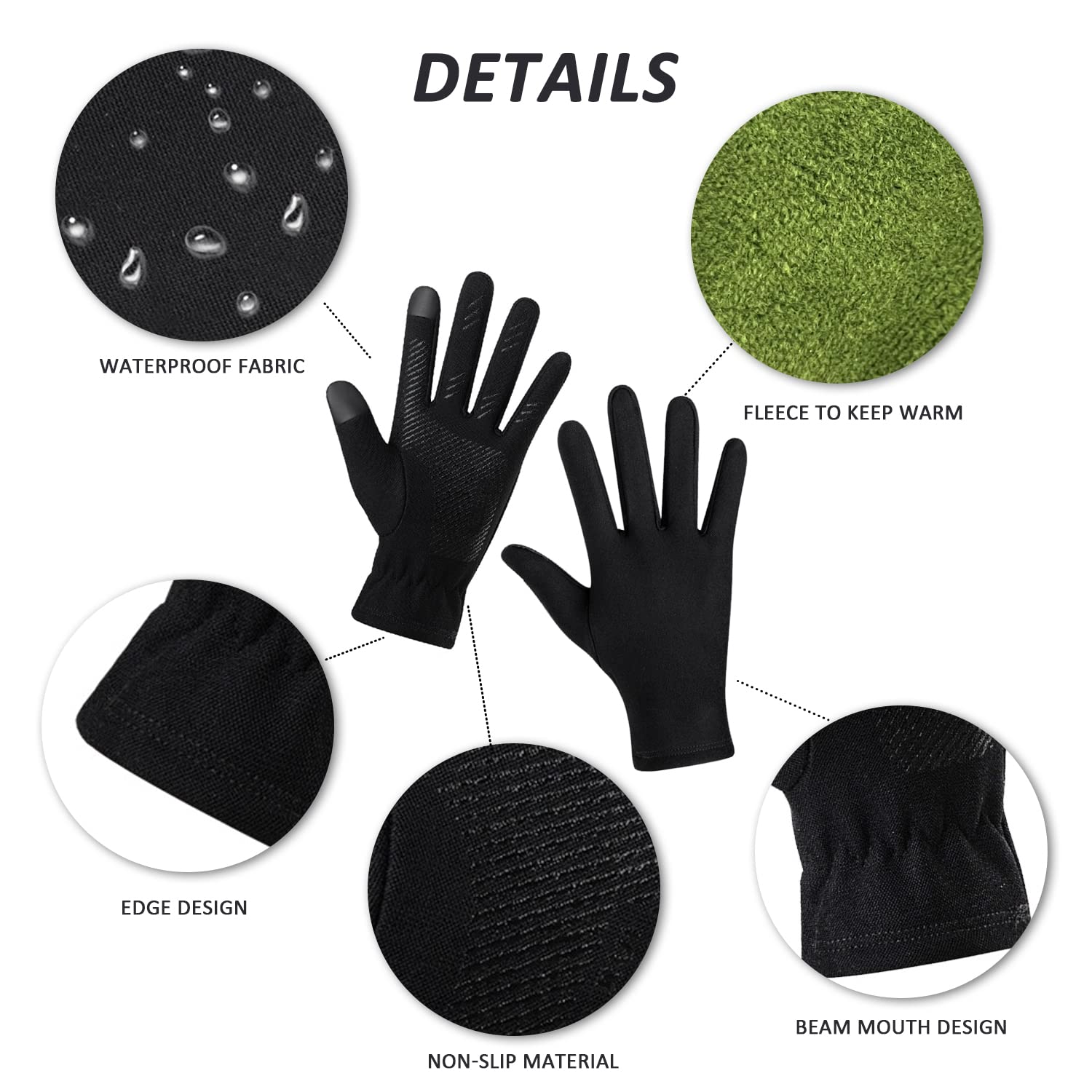 1 paire de gants pour écran tactile, gants d'hiver chauds et épais, gants pour écran tactile, gants antidérapants, gants coupe-vent pour sports de plein air, adaptés pour la conduite, le cyclisme, le