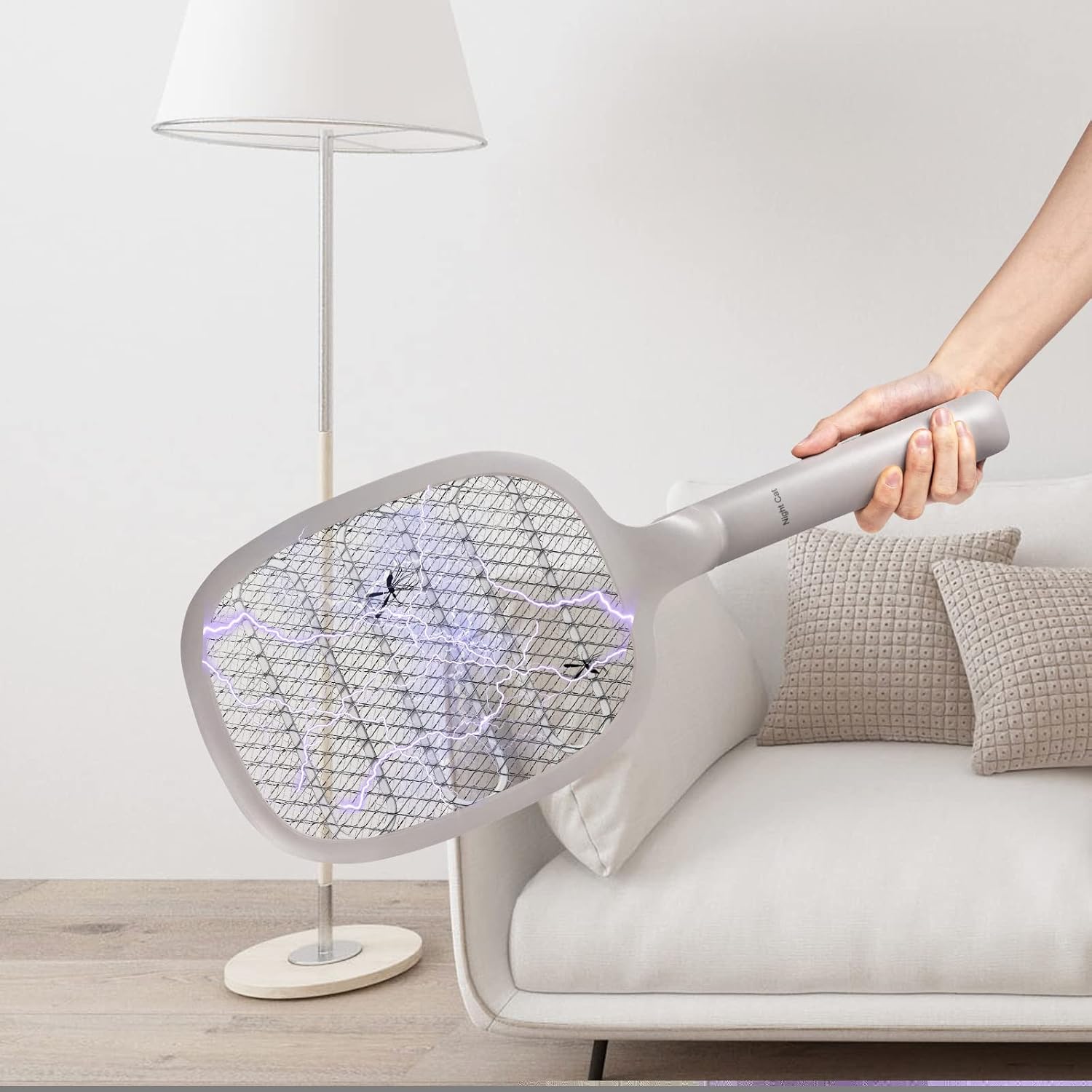 Night Cat Bug Zapper Racket with Attractive Purple Lamp Light and Foldable Handle Electric Fly Swatter Racquet Electronic Mosquito Killer with USB Rechargable 3000V