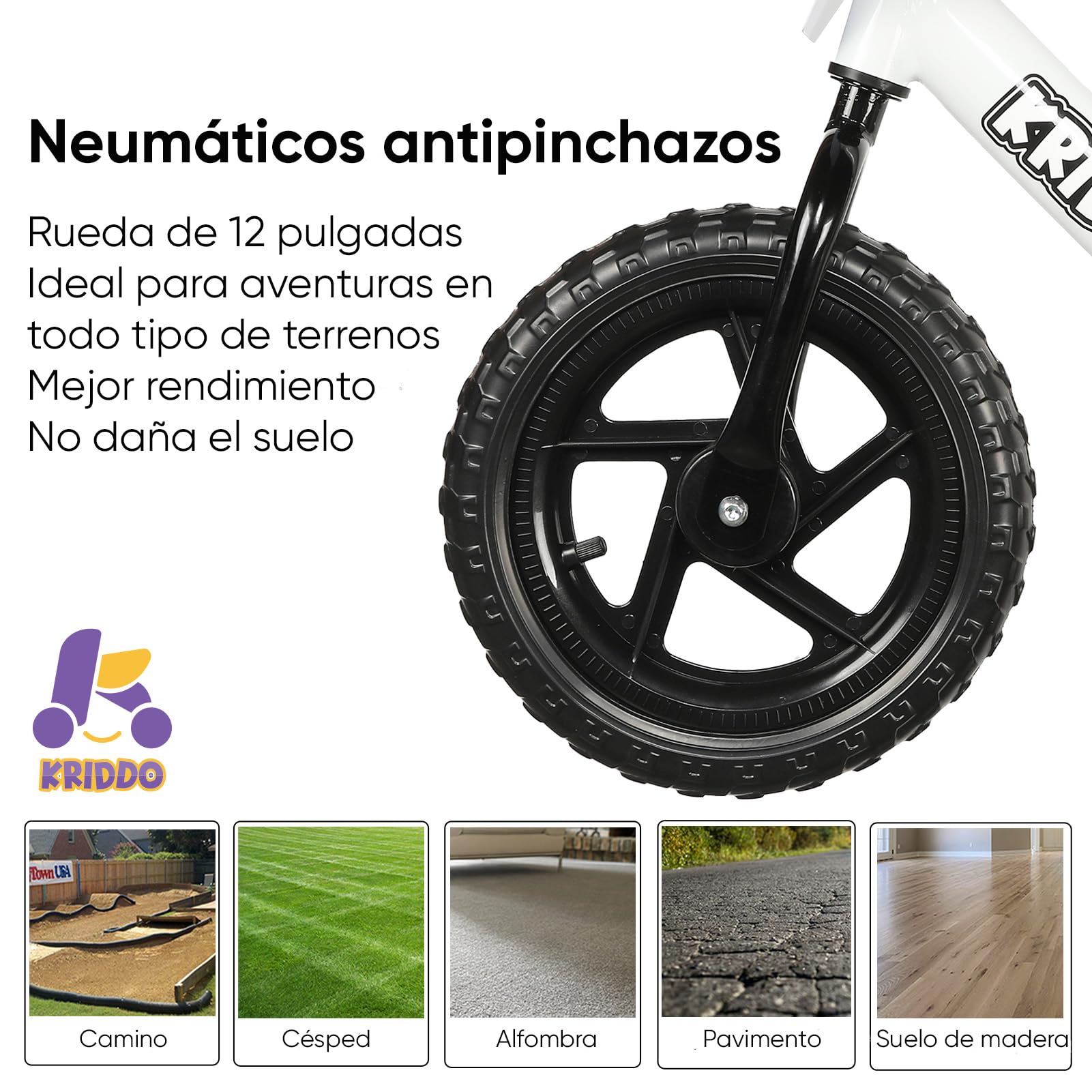 KRIDDO Bicicleta para niños de 2 años, Edad 18 Meses a 5 años, Bicicleta de Empuje de 12 Pulgadas con Placa Individual (3 Juegos de Pegatinas Incluidas), Bicicleta de Regalo para 2-3 niños y niñas
