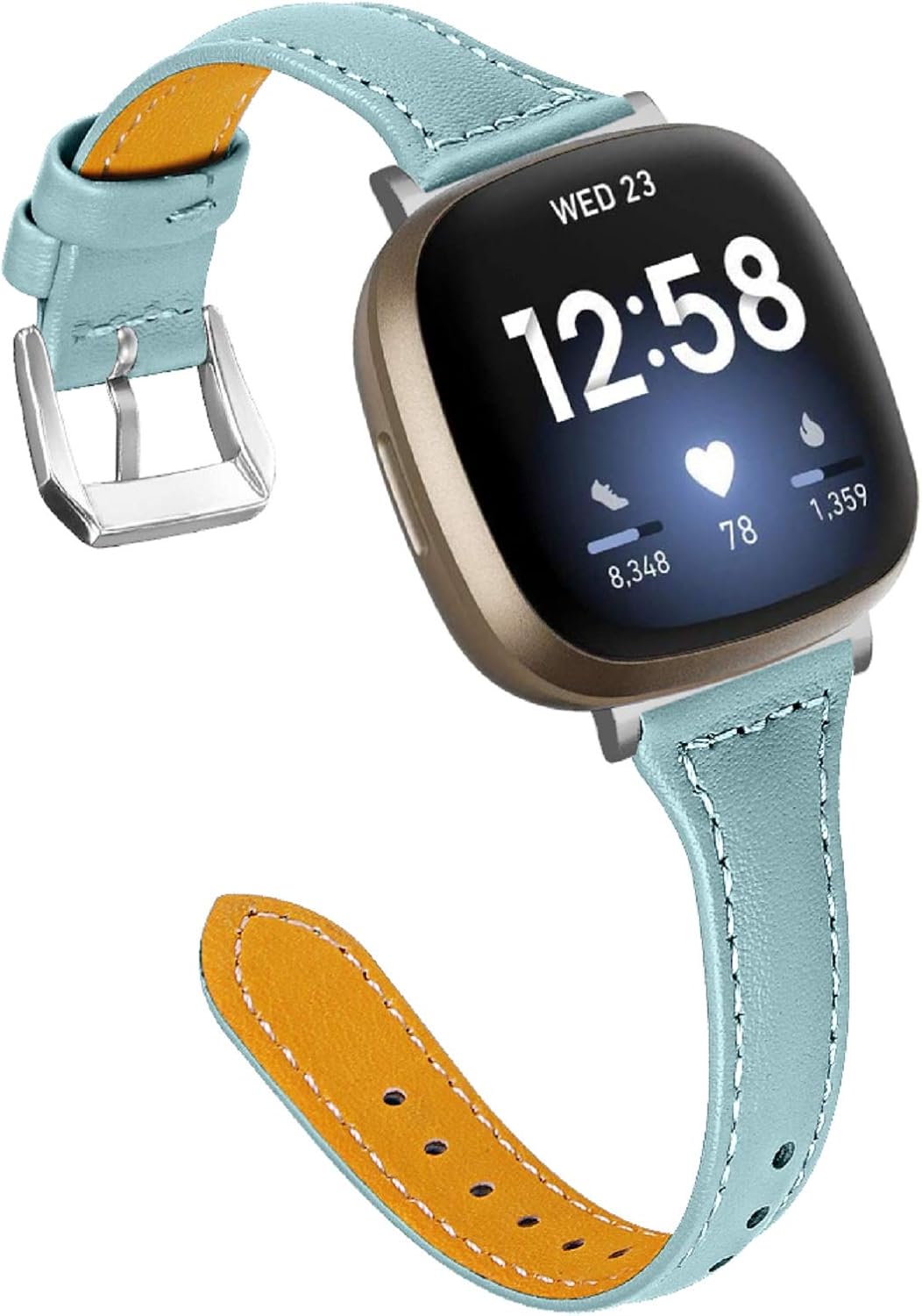 Smartwatch Band Compatible with Fitbit Versa 4/Sense 2, 5.5"-7.8" Soft Genuine Leather Watchband Replacement Bands Slim Breathable Fitness Strap for Sense/Sense 2/Versa 3/Versa 4 (A06)