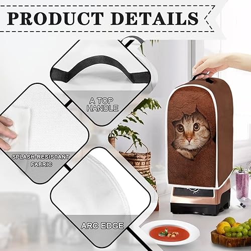 Miniatura 4 de Cubierta de la licuadora con impresión de gato 3D linda cubierta duradera de protección de huellas dactilares cubierta de soporte mezclador