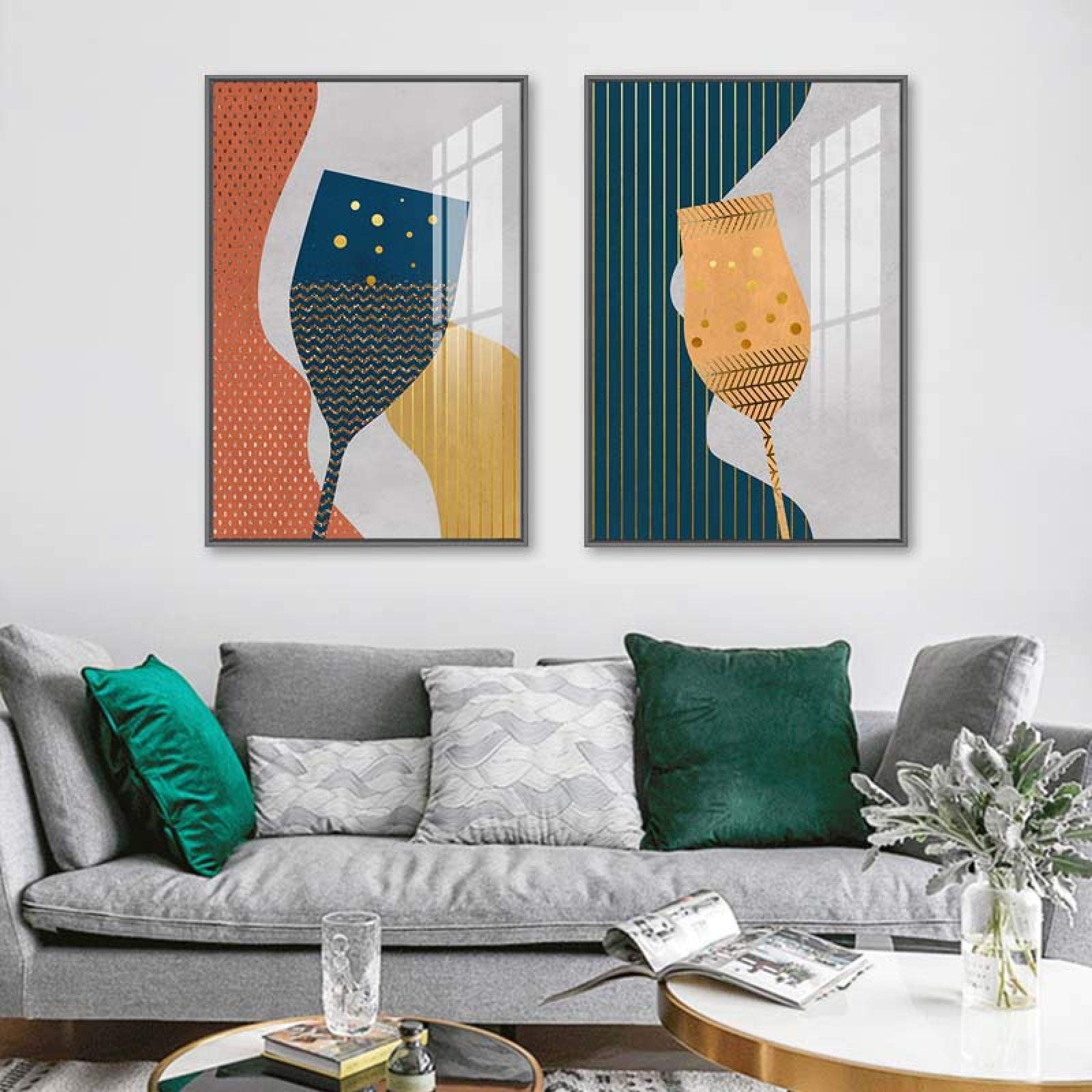 Yooyu Pintura abstracta geométrica de la lona de la copa de champán de cristal colorido cartel del arte de la pared cocina restaurante decoración imágenes 40x50cmx3 marco interno