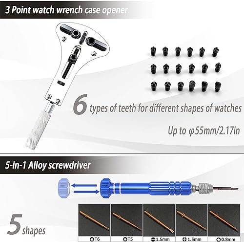 Miniatura 2 de Kit de reparación de relojes, kit profesional de reemplazo de batería de reloj GLDCAPA, herramientas de reparación de relojes con estuche de