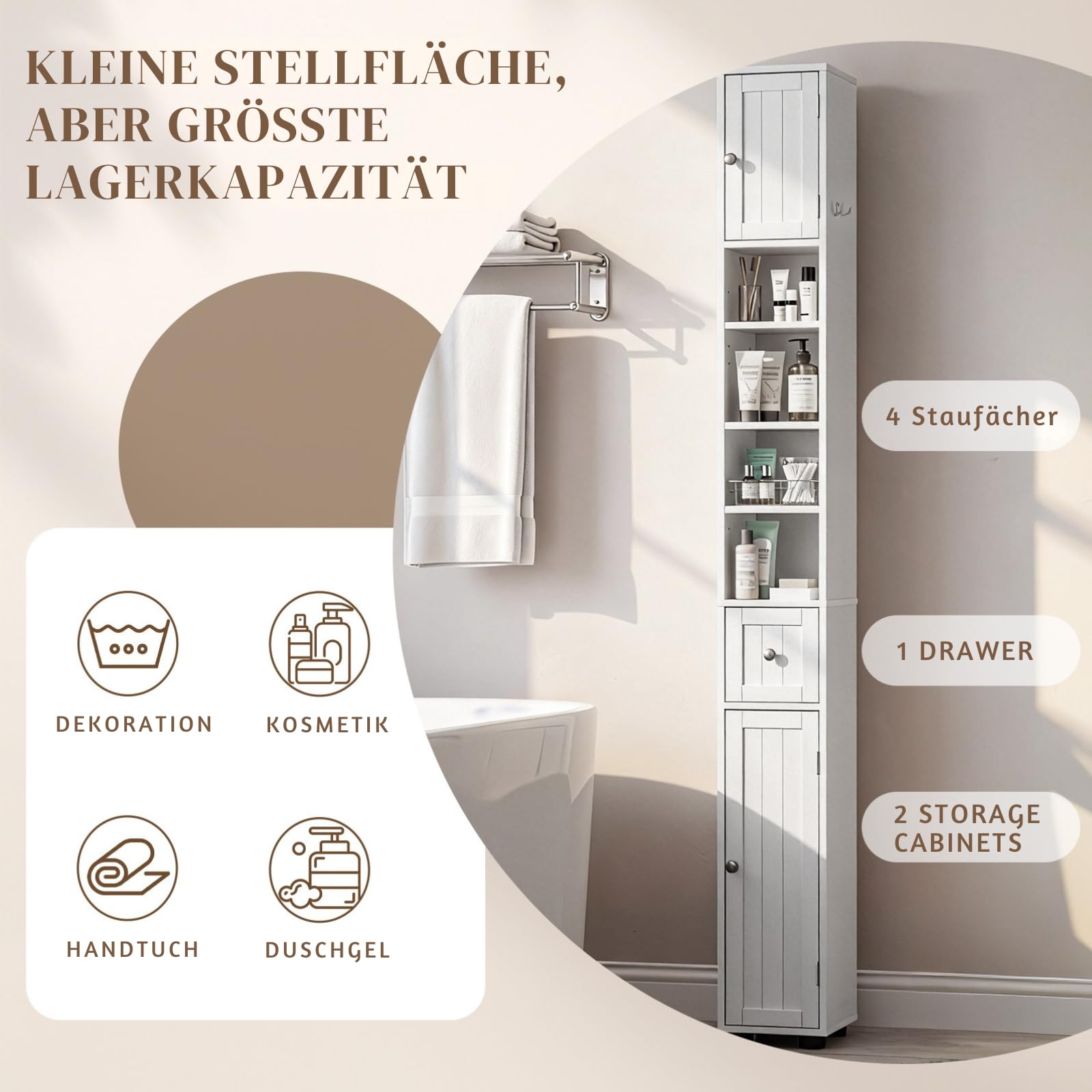 LEADZM Badezimmerschrank schmaler, Badschrank hoch