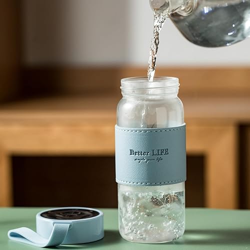 Miniatura 8 de Botella de té de vidrio de 16 onzas con funda antideslizante e infusor de té inoxidable, tapa a prueba de fugas, botella de agua de vidrio portátil