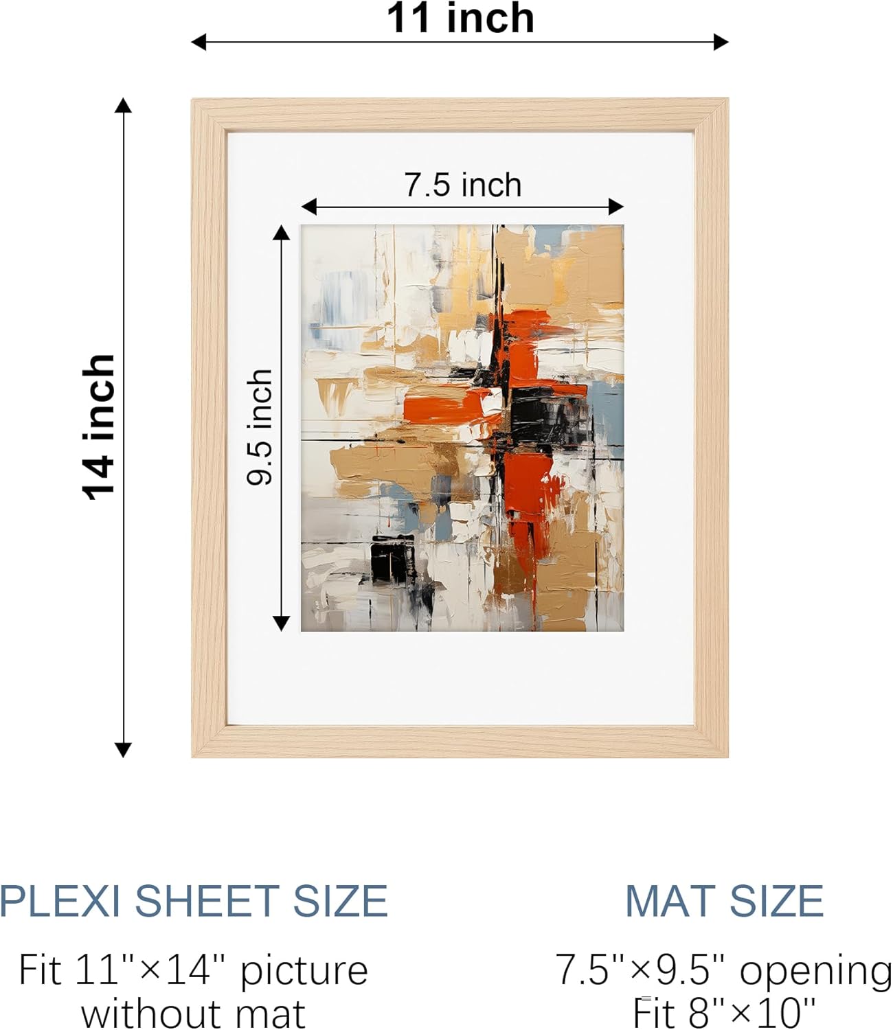 TONES FRAME DESIGN 11x14 Solid Wood Frames Set of 3,Natural Oak Wood Picture Frame can Display Photo 8x10 With Mat or 11x14 Without Mat,Poster Frame for Wall Home Decor,3 Pack
