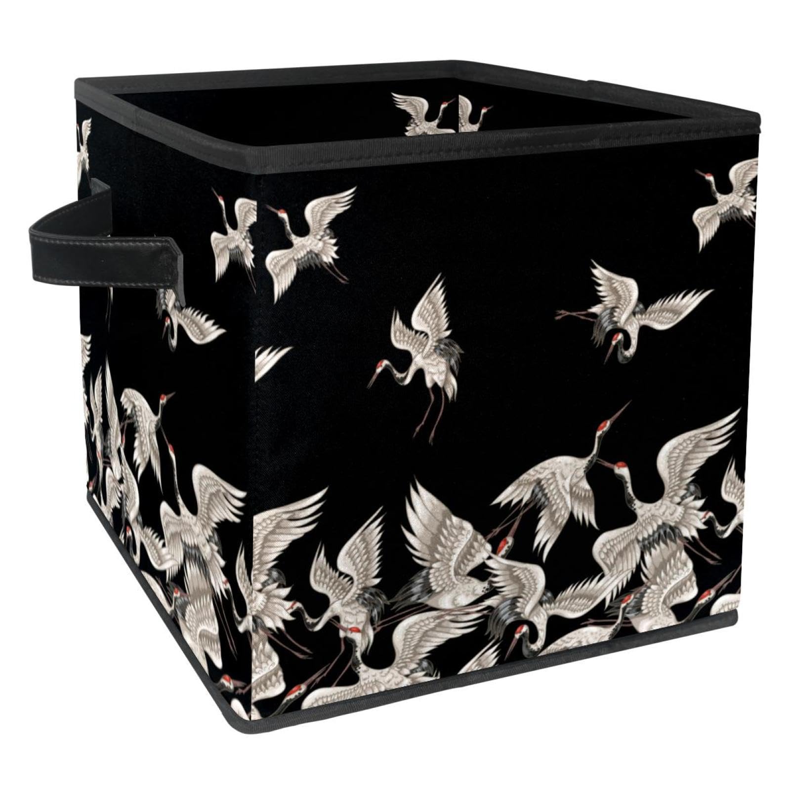 Panier de rangement en tissu pliable avec poignées motif grues volantes
