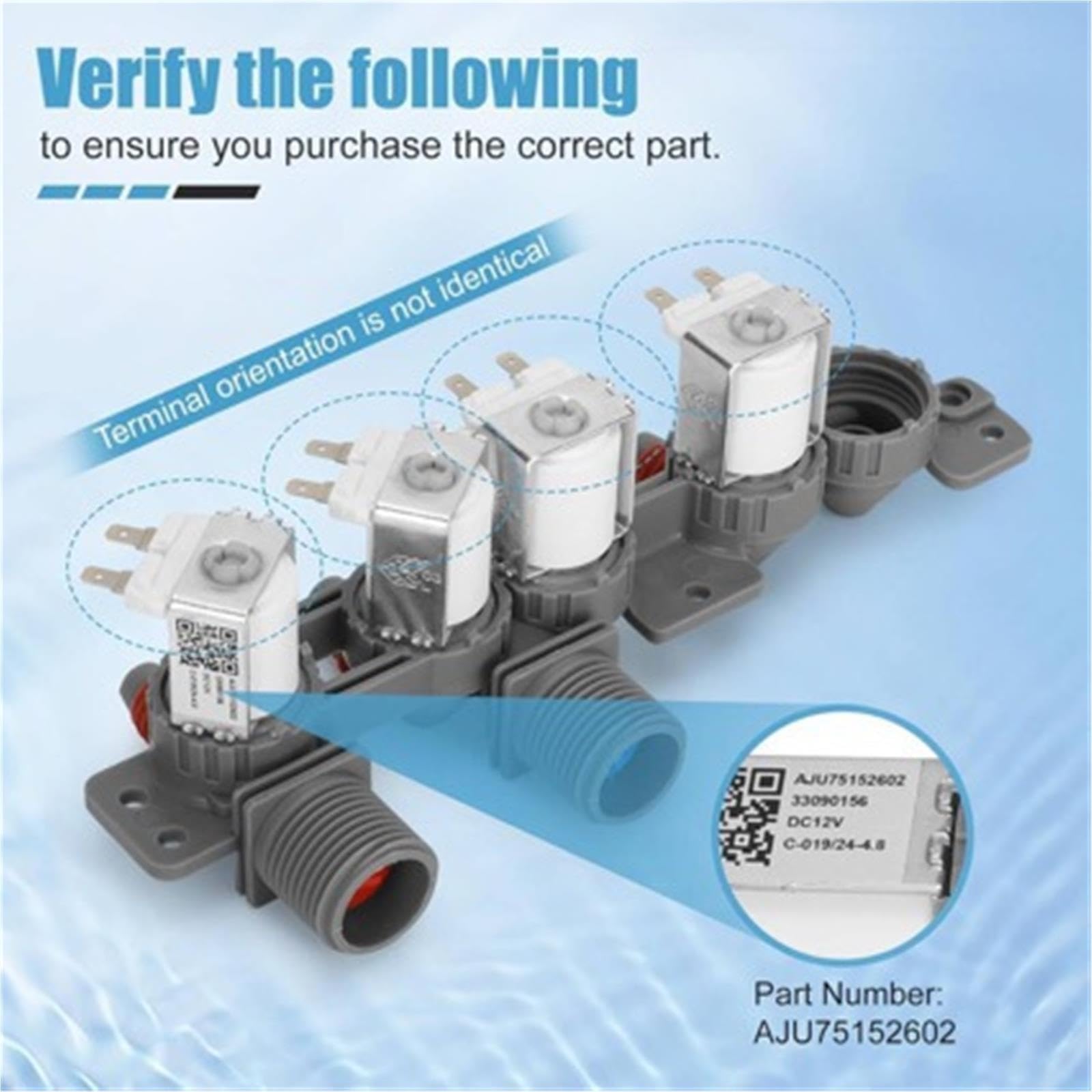 AJU75152602 Válvula entrada agua lavadora DC12V, Compatible con LG