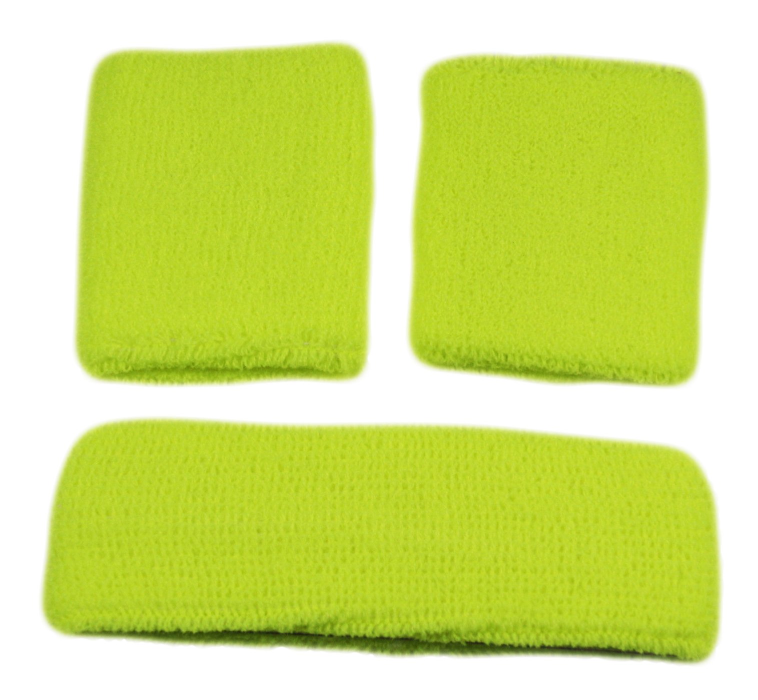 Itzu Men's Fluorescent Yellow Sweatbands Sweat Band Set Terry Cloth Gym - 1 X Headband - 2 X Wristbands In Many Colours! (Fluorescent Yellow)