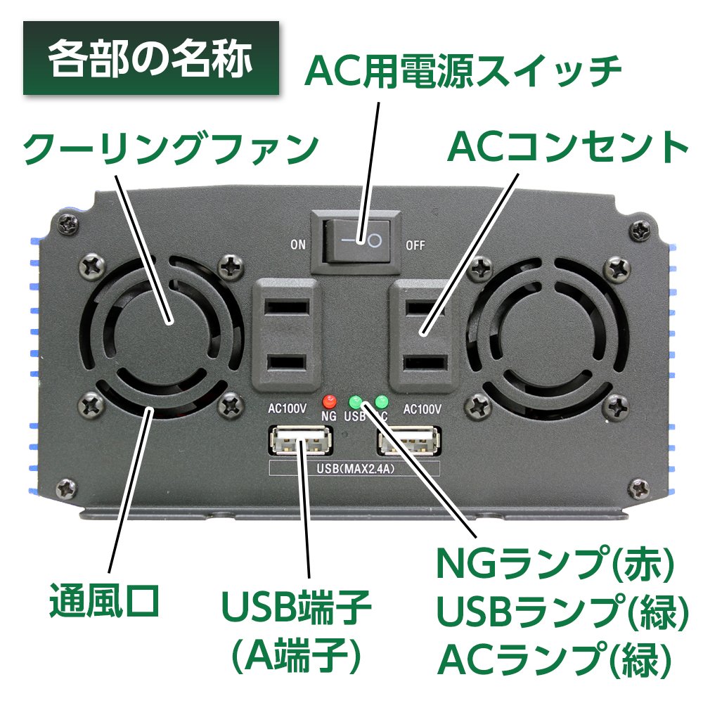 メルテック　カーインバーター 　SIV-1000 USB&コンセント SIV-1000 USB＆コンセント 12V | 大自工業株式会社