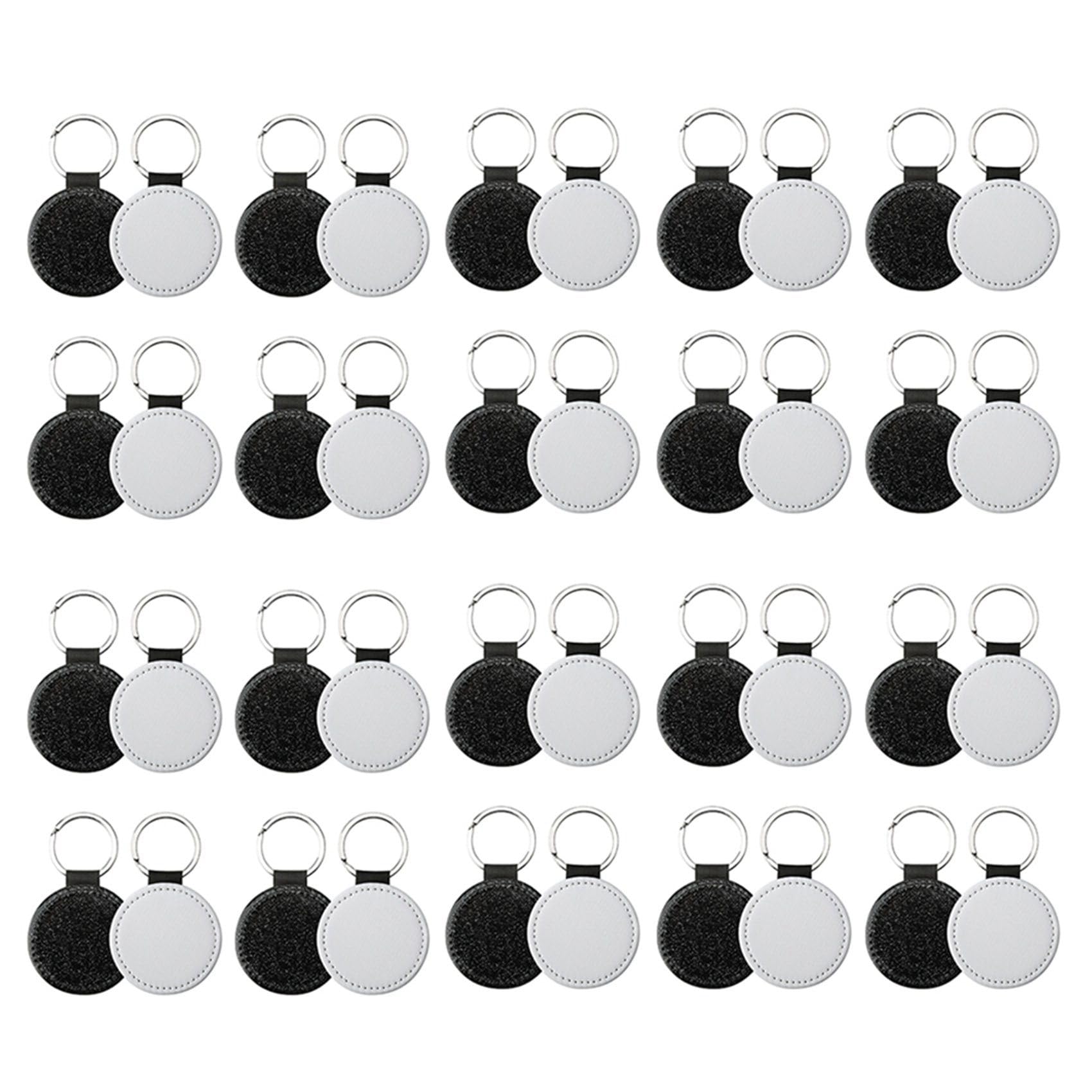 Hndhbfgrt 40Pack Sublimation Blanks Keychain Glitter PU Leather Keychain Heat Transfer Keyring Round Sublimation Blank Black