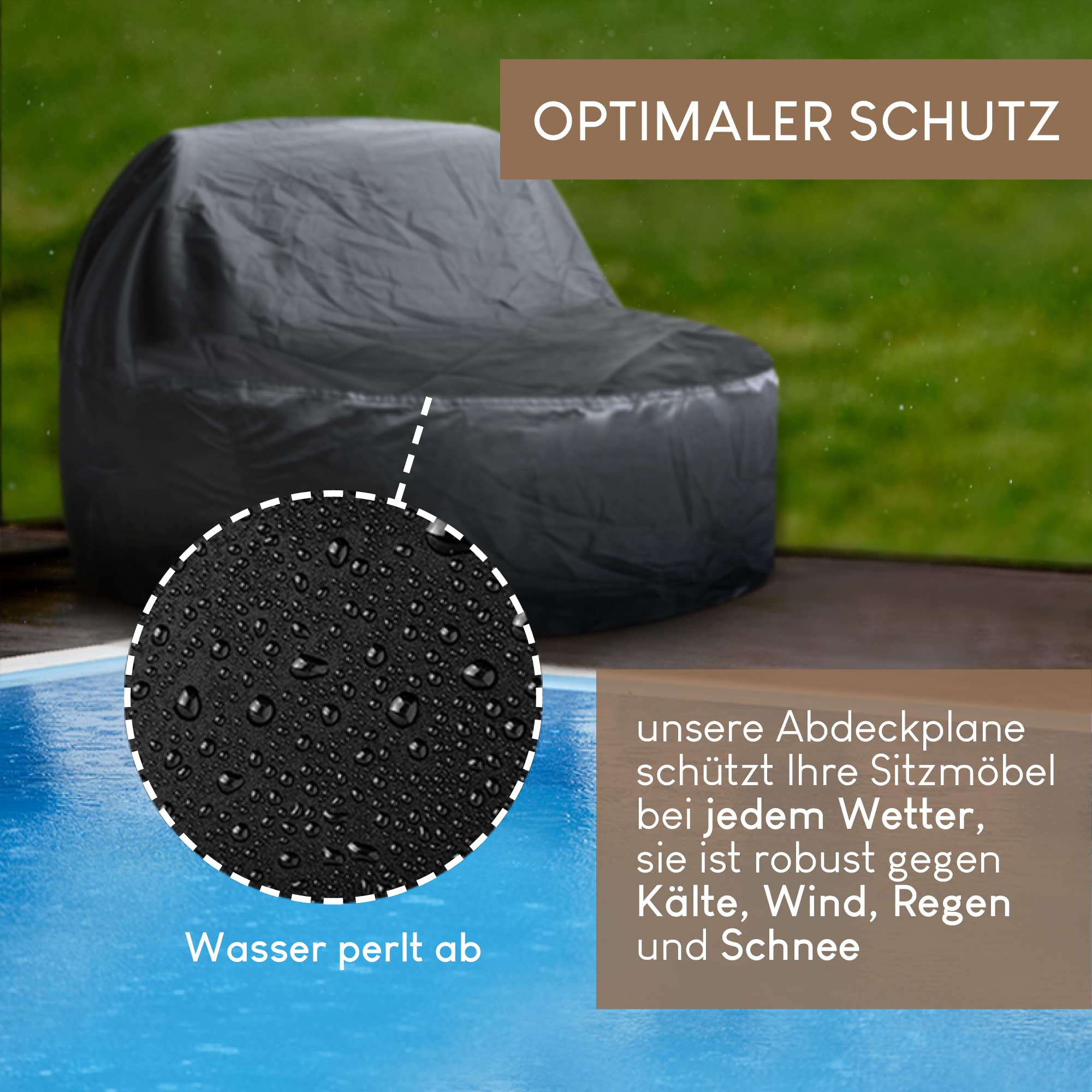 Smart-Planet Wasserfeste Schutzhülle rund für Sonneninsel Lounge Gartenmuschel Abdeckplane Schutz vor Wetter– Ø 200 cm - 45 - 126 cm Höhe