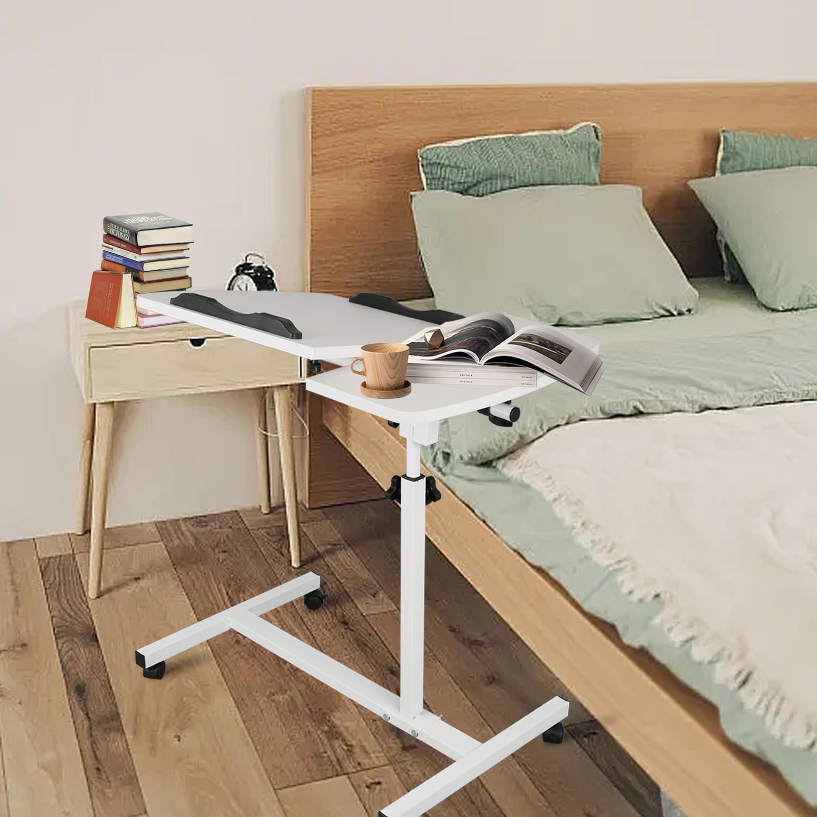 kyaoayo Tavolo da letto regolabile in altezza, tavolo con ruote, tavolino a forma di C, tavolo ospedaliero per letto, ospedali, utilizzabile anche come tavolino da caffè e tavolo per computer.