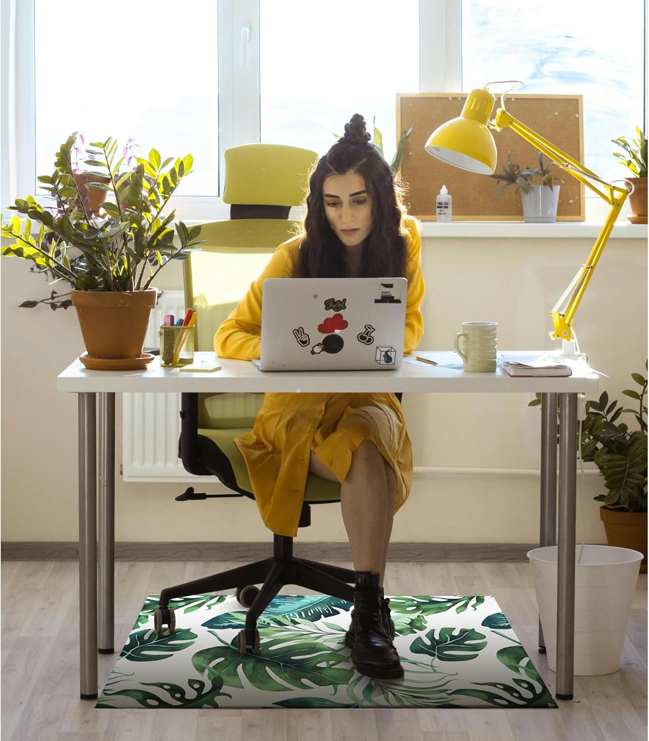 Office Chair Mat for Hardwood Floor 36"X 48" Office Rugs for Gaming Rolling Chairs Computer Desk Chair Non-Slip Tropical Leaves Protector Mats for Hard Floor & Tile Floor Decor