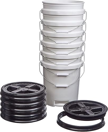 Miniatura 9 de Consolidated Plastics Cubetas blancas de grado alimenticio de 5 galones con mango de agarre inferior y tapas de sellado gamma, almacenamiento de