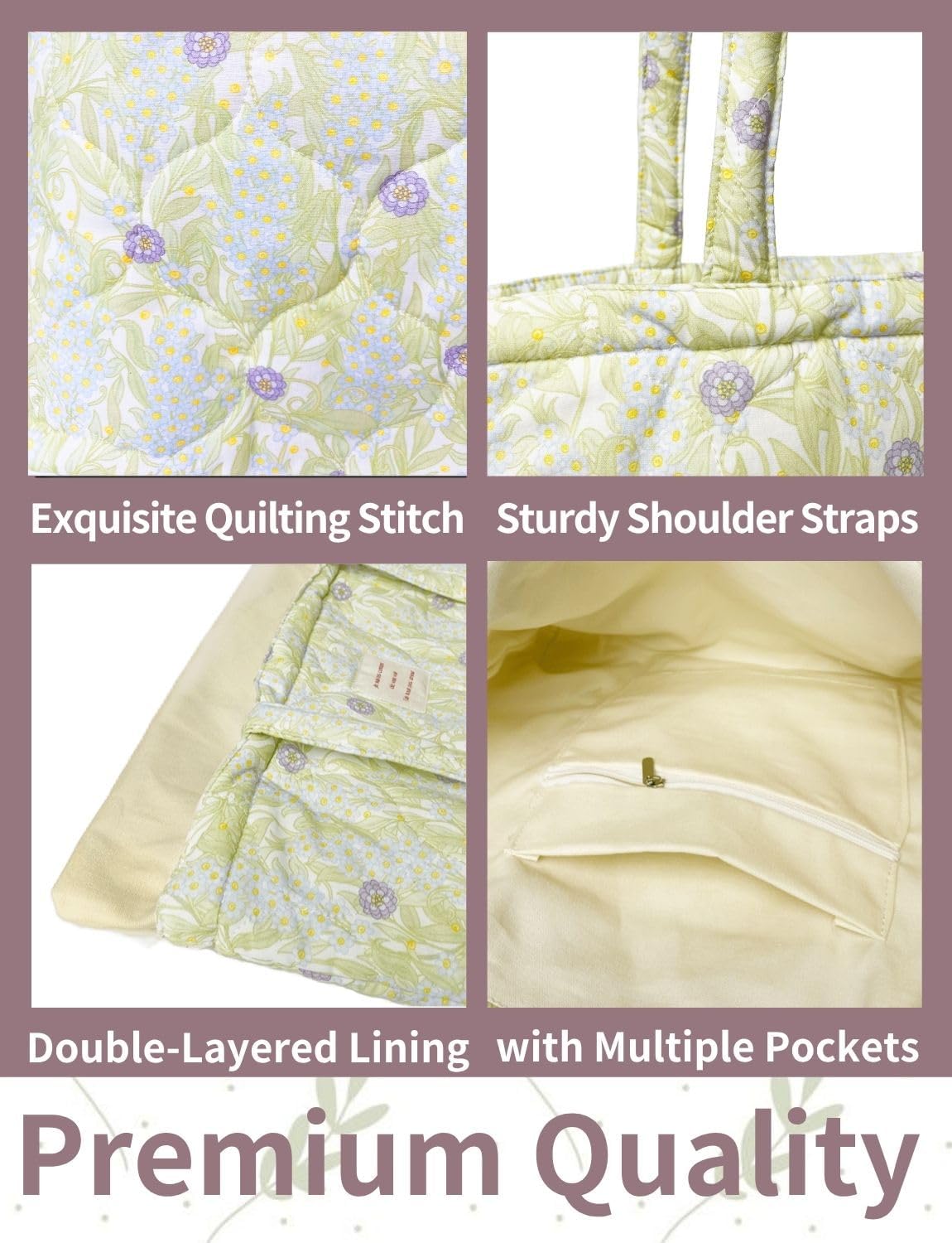 Cute Quilted Tote Bag For Women Colloge Tote bags Floral Medium Size Cotton Patchwork Bag