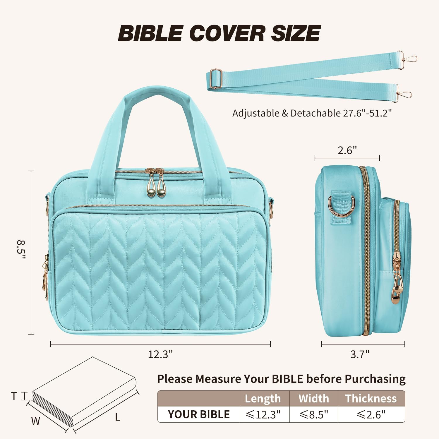 KOPKOFT Bible Cover Case for Women, All-in-One Bible Study Supplies Journaling Kit with Highlighters Tabs, Quilted Book Carrying Cases, Christmas Christian Gifts for Women(Blue Green)