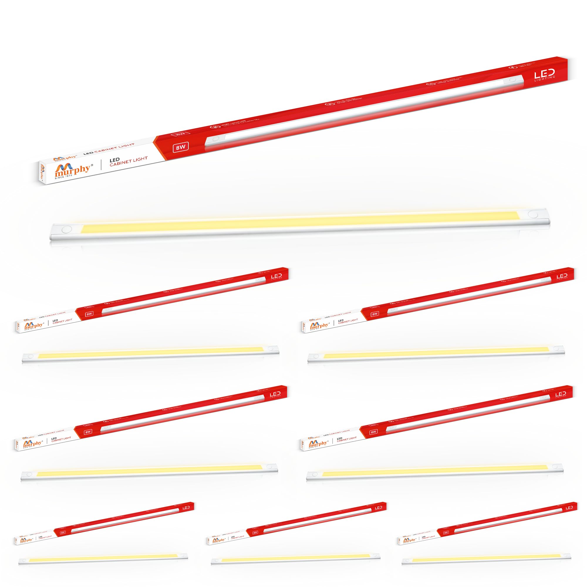 Murphy 2 Feet GU10 LED Under Cabinet Lighting, 8W Under Cabinet and Under Counter Lighting, LED Profile Light : Warm White, Pack of 8