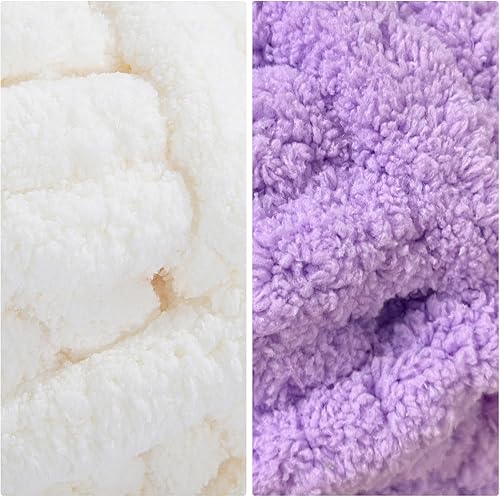 Vista 56 de HOMBYS Paquete de 8 hilos gruesos surtidos para tejer a ganchillo, hilo súper voluminoso, grande, suave y esponjoso, hilo de felpilla grueso para 4