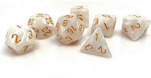 Miniatura 2 de Juego de dados poliédricos de remolino de mármol, juego de 7 piezas con una fuente D20, D12, D10, D8, D6, D4 y D00 (marfil con fuente dorada)