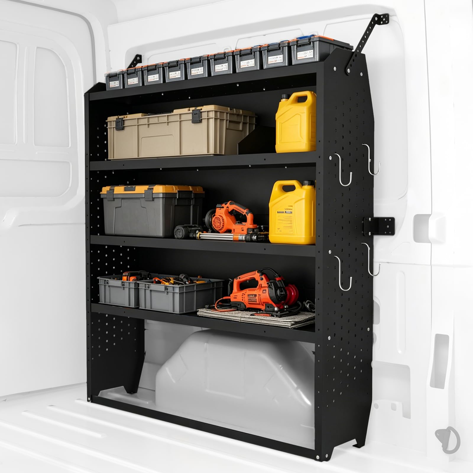 Photo 1 of EONECROSS Cargo Van Shelving 4 Tier 52" W x 60" H x 13" D, Heavy Duty Steel Work Van Storage System for Ford Transit, Promaster, Sprinter, Chevy Express, Tool Organizer for Electricians, Contractors