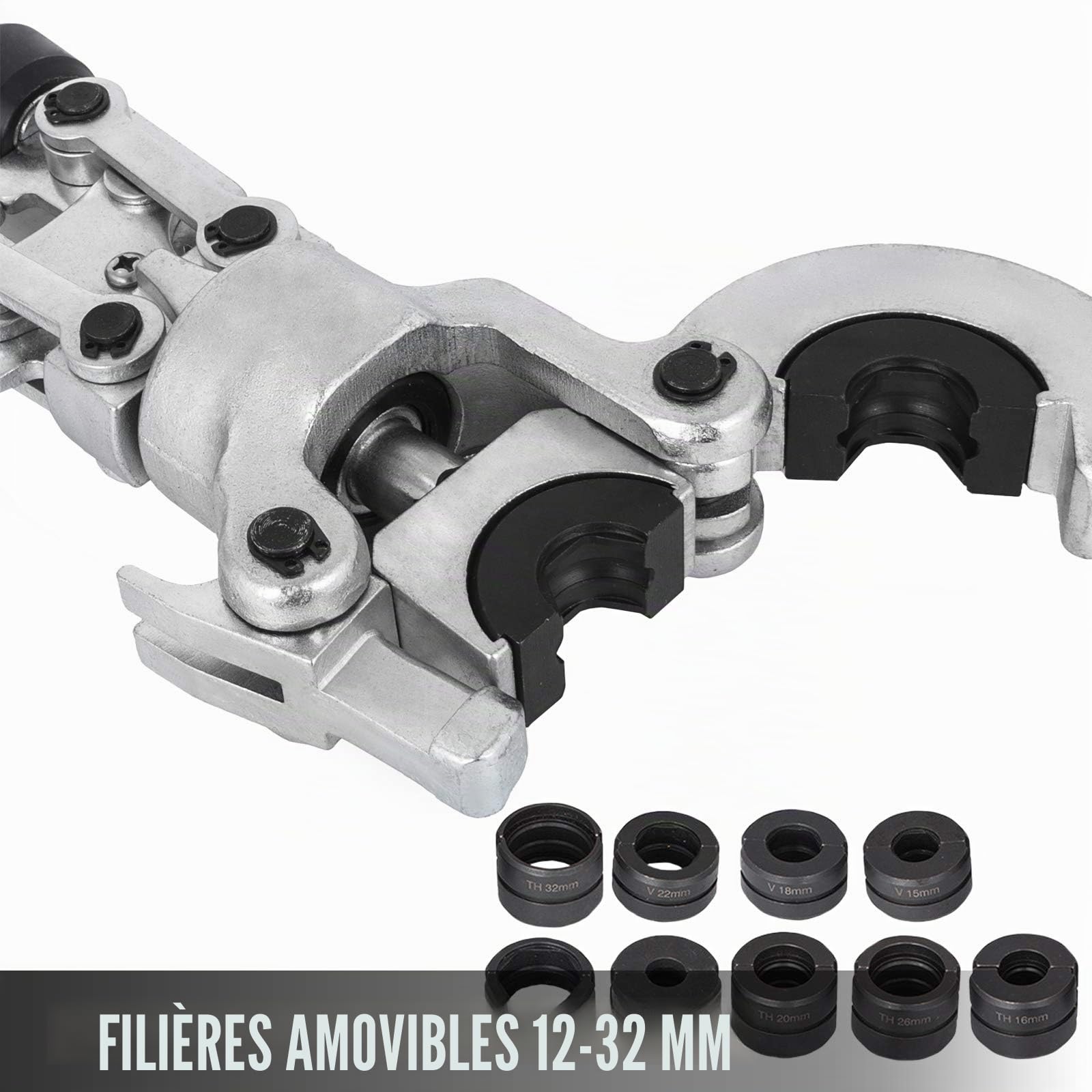 VEVOR Pince à Sertir Hydraulique Forme TH/V 12-28/16-32 Kit de Pince de Sertissage Multicouche Force de Pression 6 T Sertisseuse Tête Pivotante à 360°, avec Bouteille pour Tuyaux PE PEX PB