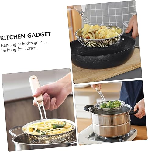 Miniatura 8 de Colador de mango largo de acero inoxidable para cocina, colador de drenaje de aceite de cocina con filtro no deformable para fideos, verduras,