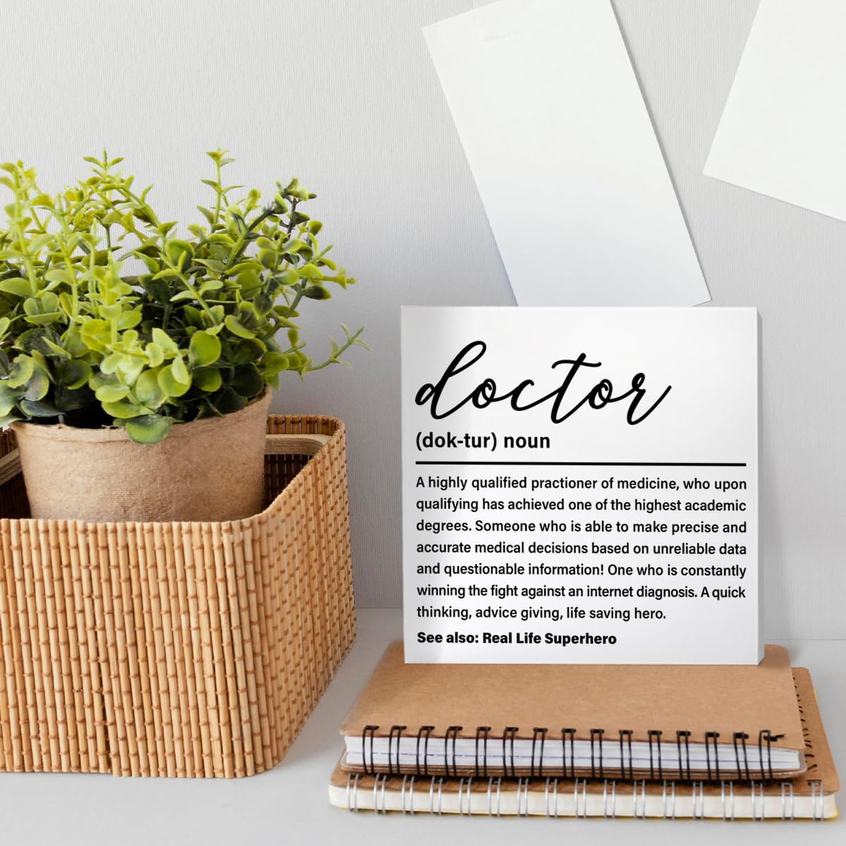 Doctor Gifts for Women Men, Doctor Appreciation Thank You Gifts DR Birthday Christmas Gift Medical School Student Graduation Gifts, Doctor Definition, Medical Office Wooden Box Sign Desk Decor