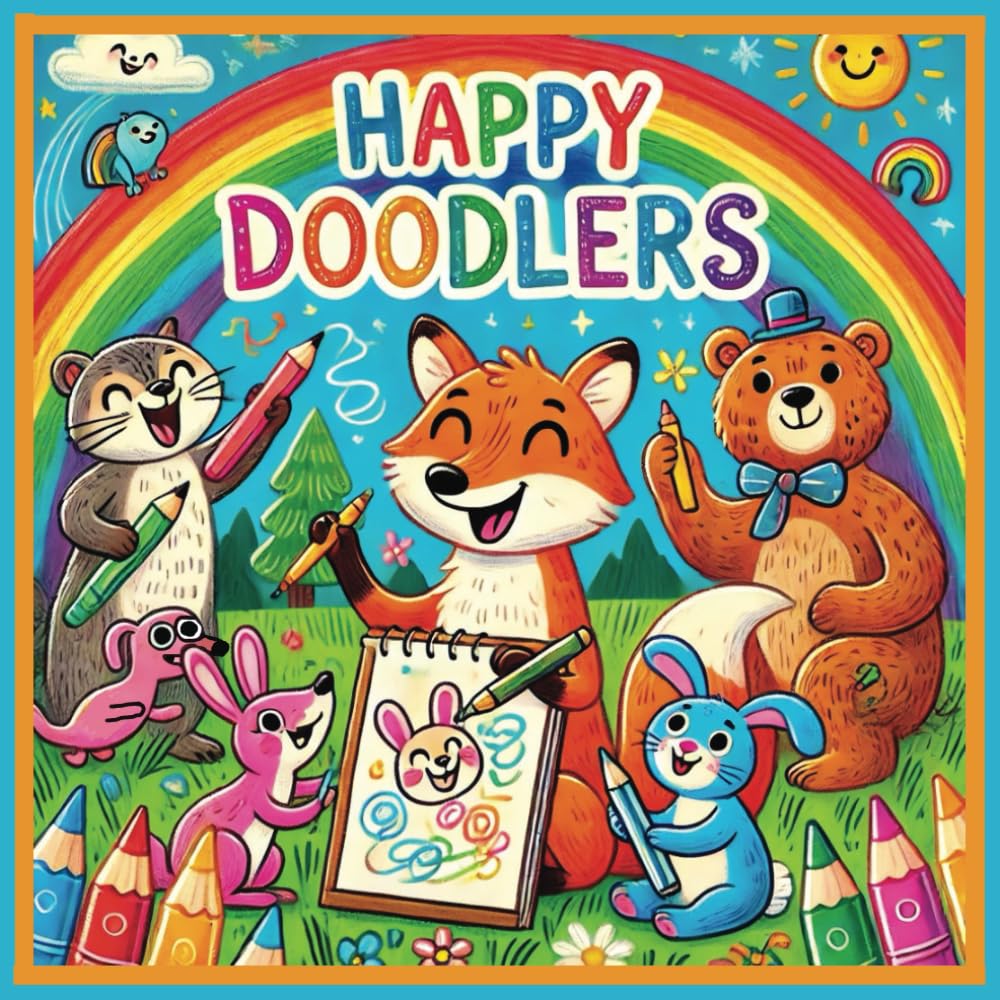 Happy Doodlers: Fun colouring book for kids! Over 50 clear animal pictures to doodle on and colour in. Let your creativity flow!