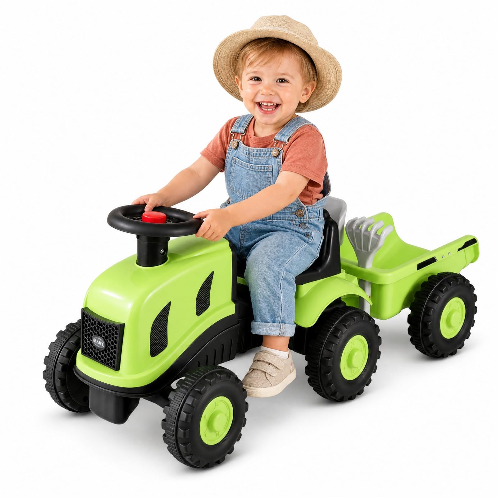KOMFOTTEU Trattore Cavalcabile per Bambini 1,5-3 Anni (Verde)