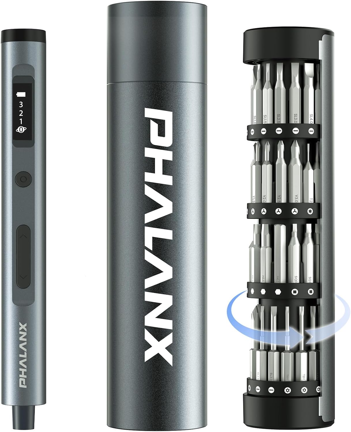 60-in-1 Electric Screwdriver, Mini 3.7V Cordless Precision Screwdriver Set with Magnetic Rotatable Rack & 60 Bits, 5/32" Hex, Type-C Rechargeable, for Phone, Camera, Laptop, Watch Repair (Grey)
