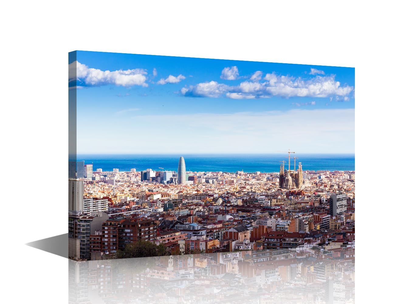 Spain Modern Artwork Barcelona Skyline Pictures for Living Room Cityscape Wall Canvas Art Urban Building House Decorations Wall Decor Posters and Prints Ready to Hang for Office Home Walls 36x24in โ image 1