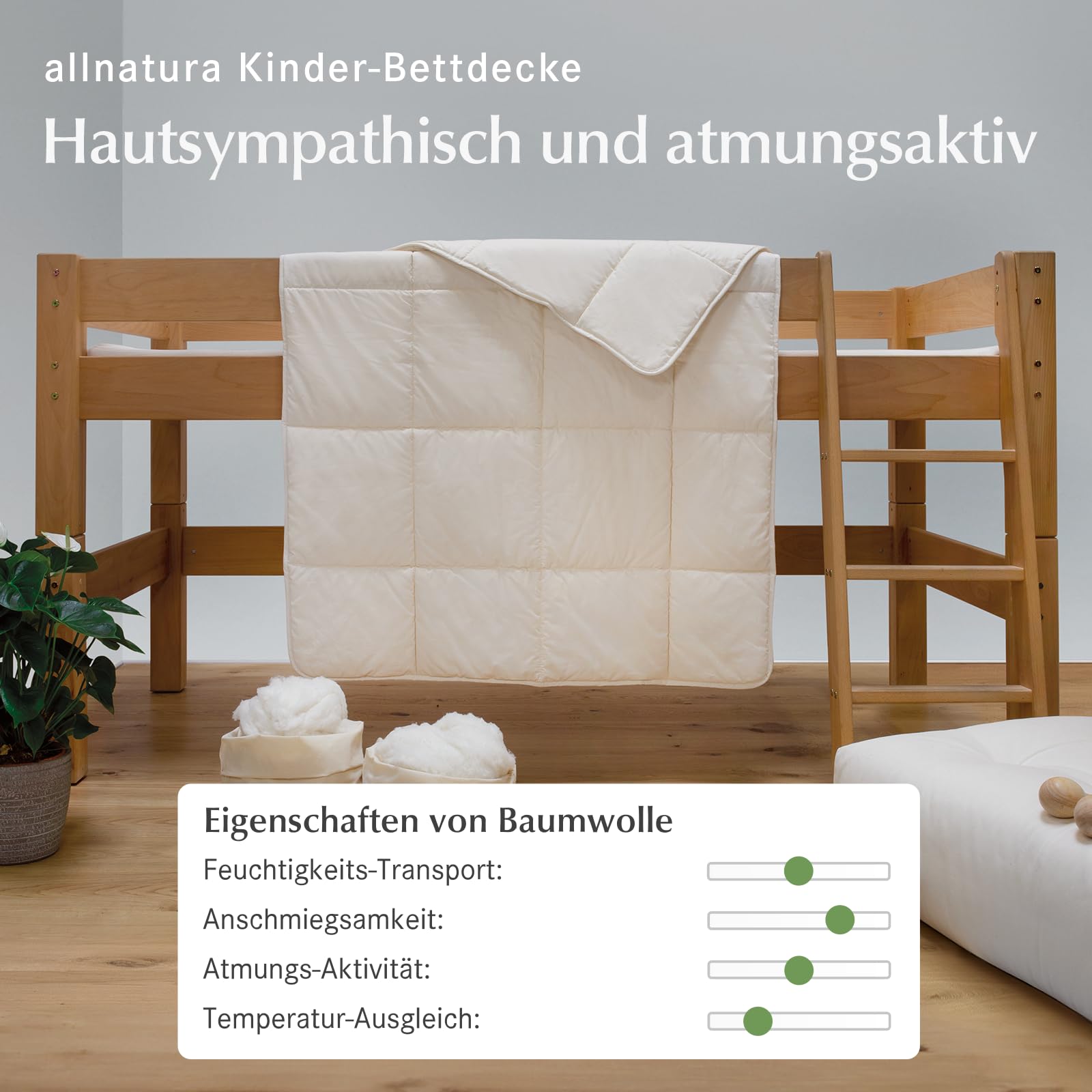 allnatura Kinder-Bettdecke Cotona 80x80 Duo - Wärmeisolierende Bio-Baumwolldecke für Babys & Kleinkinder, allergikerfreundlich & vegan - Perfekt als Duo-Decke für Kinder- und Reisebetten