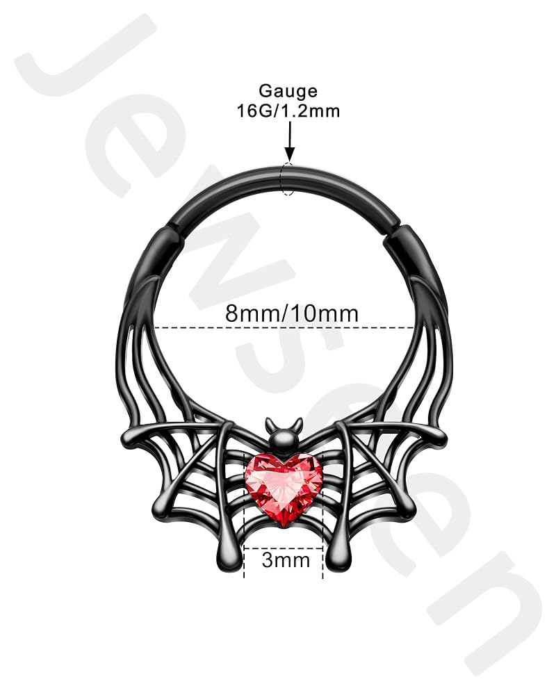 Halloween Septum Ring - 16G Black Heart Tragus Daith Piercing Jewelry, 316L Stainless Steel Helix Cartilage Earring