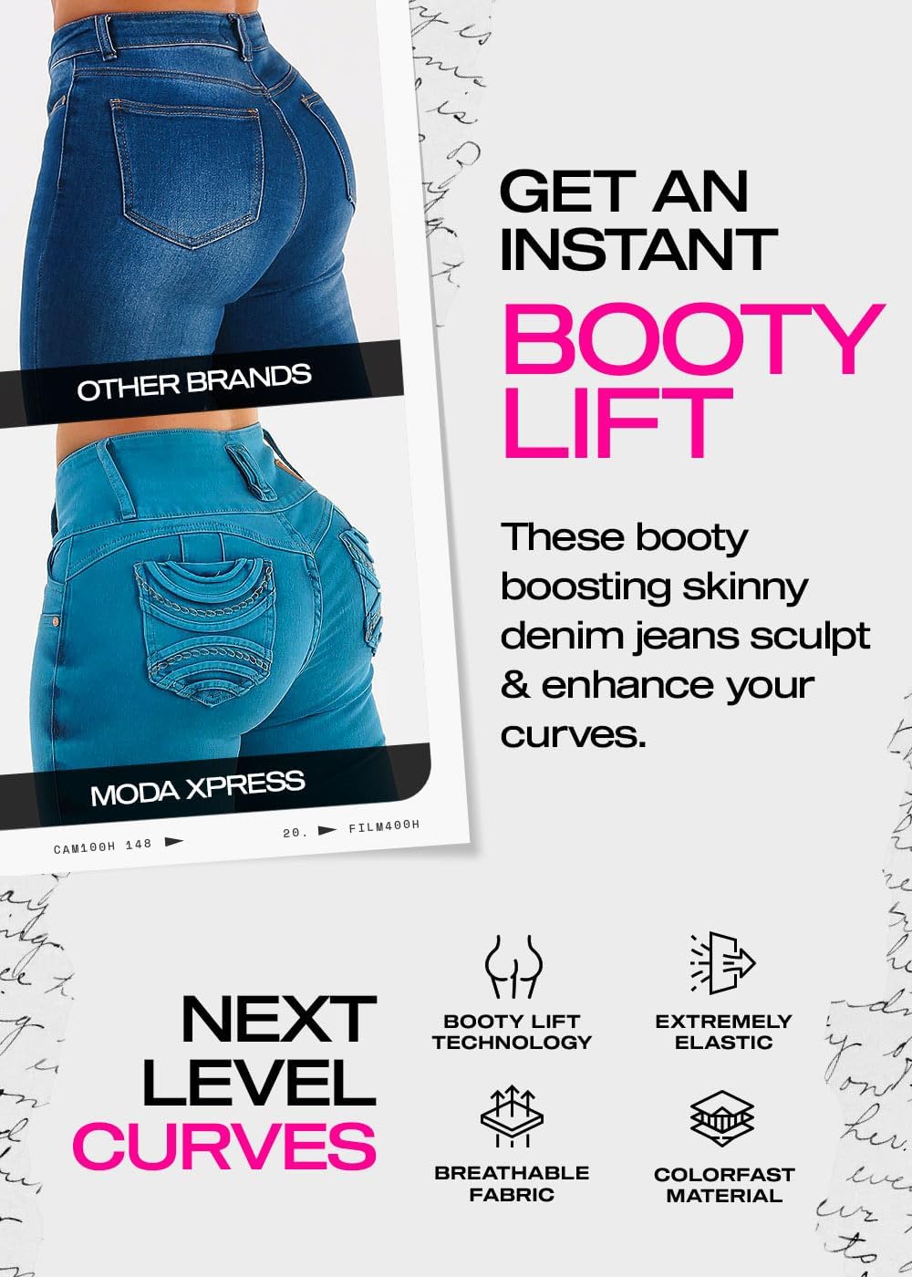 Moda Xpress Women Juniors High Waisted, Mid Rise Butt Lifting Colombian Design Skinny Jeans 10623N - Image 4